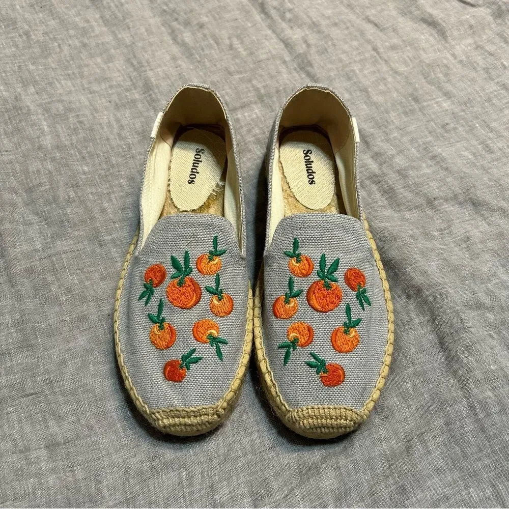 Soludos The Smoking Mule Espadrille Oranges Fruit Dolphin Blue Size 7